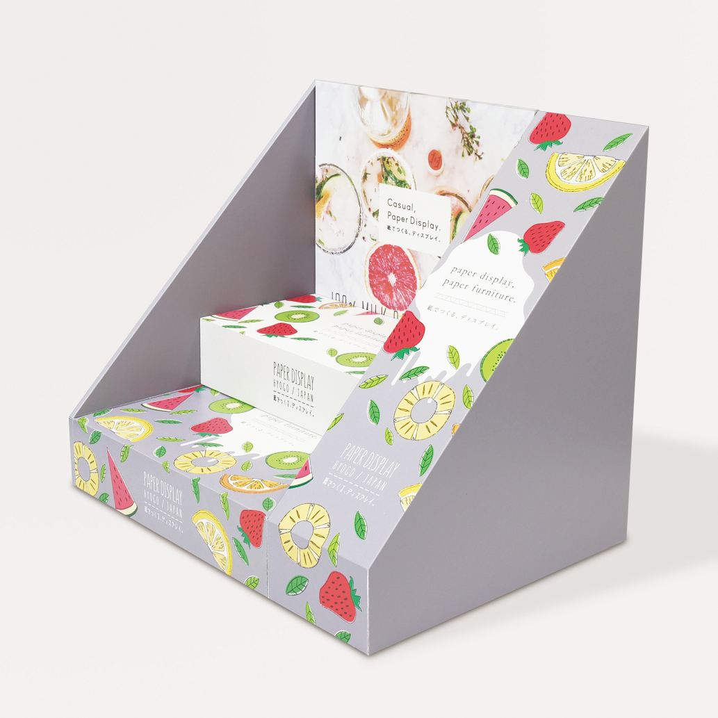 カウンター什器(2段/傾斜POP付) - 展示台・ディスプレイ什器製作